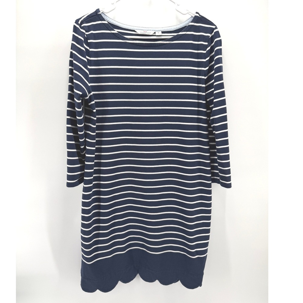 Vineyard Vines Scallop Hem Dress Blue Stripe Coastal Luxury Money Preppy Women M